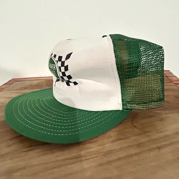 Vtg QUAKER STATE Oil Racing Flag Mesh Snapback Trucker Baseball Hat Cap USA. - Picture 6 of 7